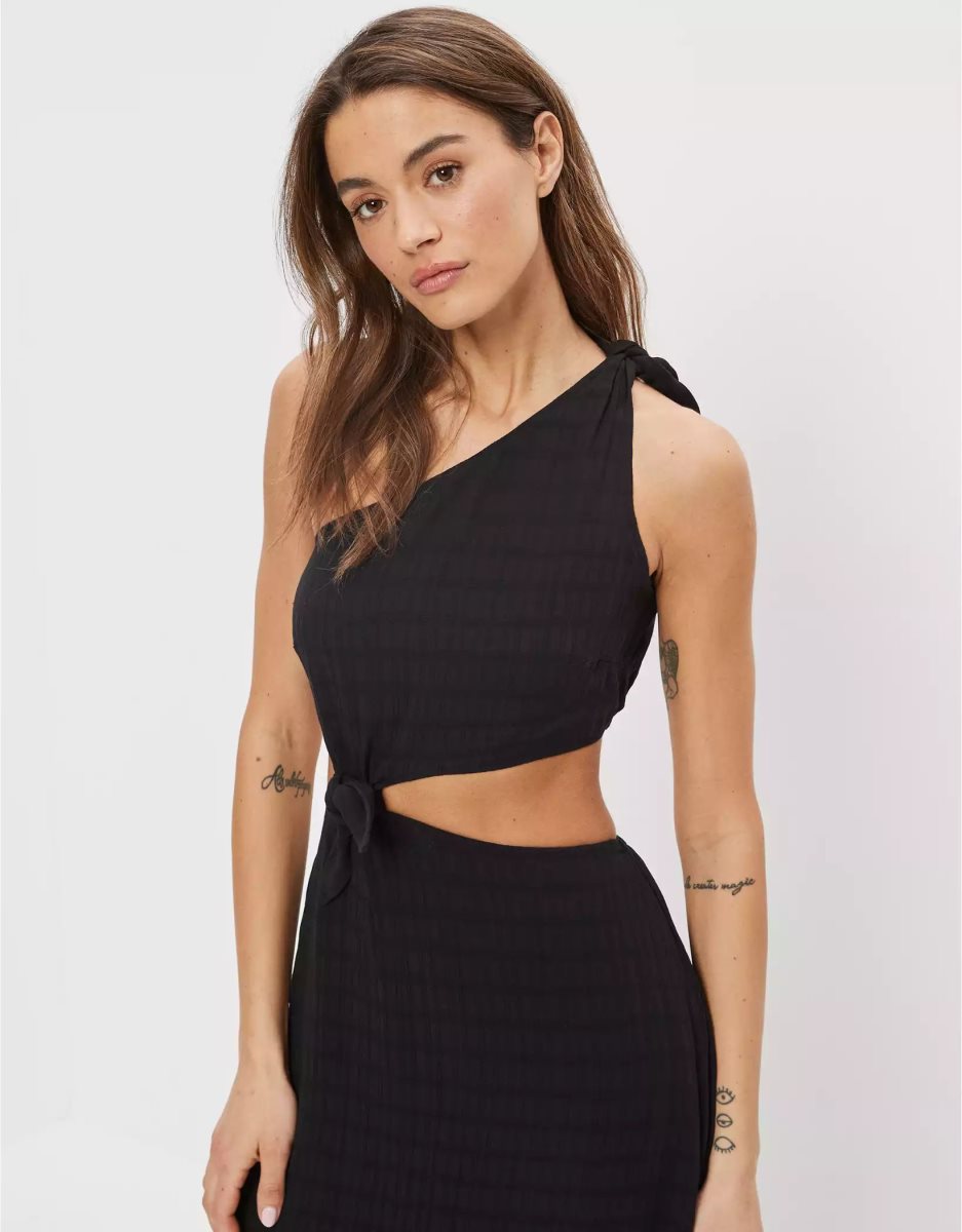 Robe Mi-longue American Eagle AE Cut-Out One Shoulder Noir Femme | IWX-63381564